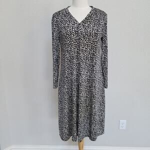 Vintage 70s Dress Vogue Paris Original Women Medium Black White Floral Print